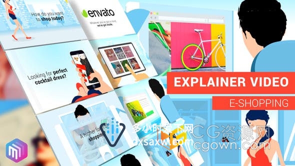电子商务应用程序在线服务MG卡通人物讲解员视频动画工具包-AE模板下载