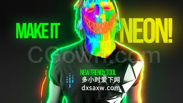 时髦涂鸦轮廓闪电波描边特效霓虹灯发光身体粒子螺旋效应-AE模板