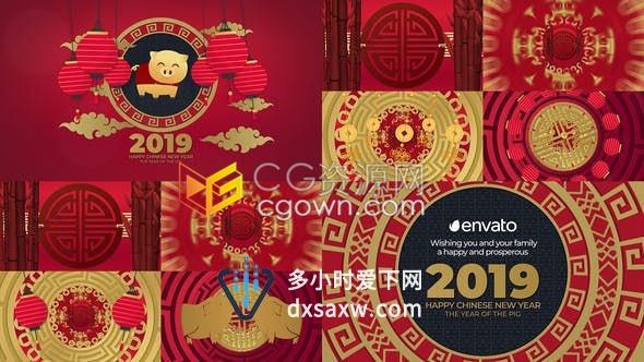 新年片头十二生肖春节贺岁剪纸风格中国新春拜年祝福喜庆片头动画-AE模板