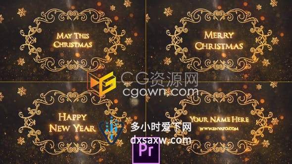 PR预设-皇家时尚徽章豪华金框头衔演绎冬季推广新年假期节日标题动画