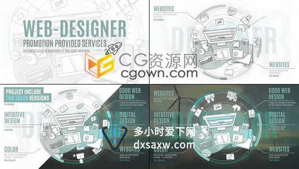 桌面图标动画海报网页设计主题广告幻灯片互联网推广信息图表展示-AE模板