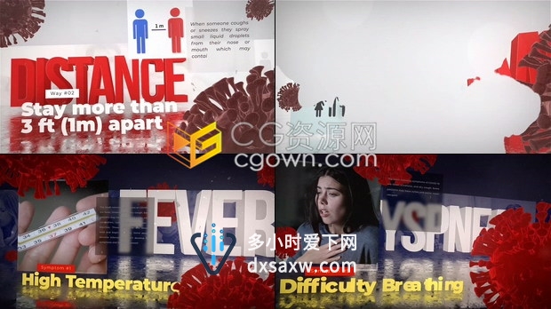 新型冠状病毒肺炎感染症状和防护方法科普宣传健康主题公告信息展示-AE模板