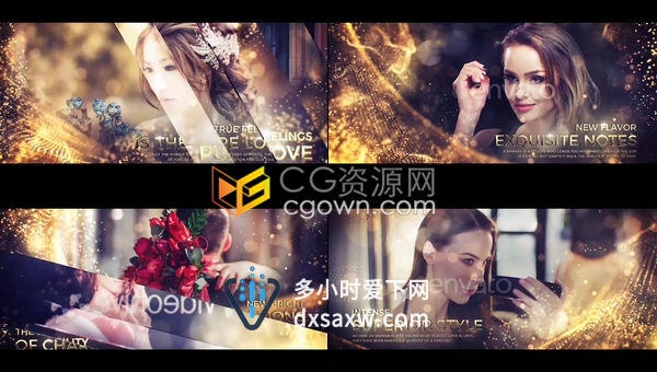 美丽迷人背景虚化金色抽象粒子演绎奢华婚礼幻灯片时尚珠宝奢侈品广告-AE模板