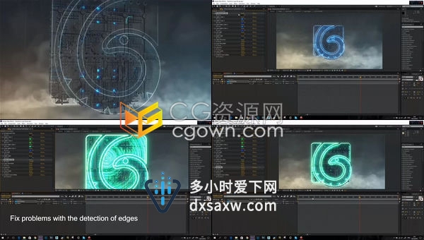 AE模板-机械运转零件拼接烟雾效果揭示城市改造未来感标志LOGO片头