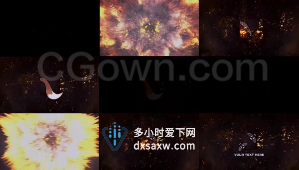 燃烧火球冲击爆炸标志破碎火焰飞散演绎LOGO动画-AE模板下载