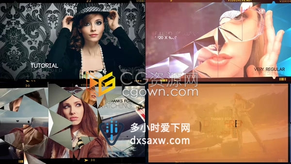 10种3D玻璃面几何图形翻转动画效果视频转场-AE模板下载
