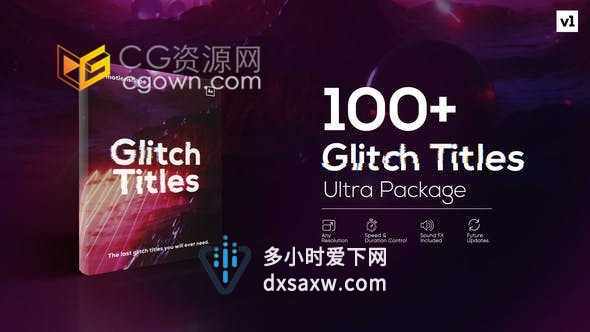 00+效果Glitch故障变形科技感毛刺特效文字动画标题字幕制作-AE模板下载