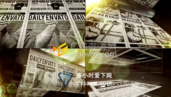 报纸印刷快速打印展示精彩新闻复古宣传版面片头动画效果-AE模板