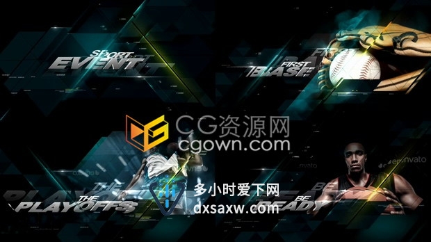 运动项目比赛广播节目片头包装能量玻璃图形遮罩展示图文动画视频-AE模板下载