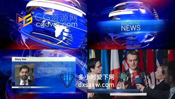 News新闻电视广播包装制作工程片头字幕条连线屏幕转场-AE模板下载