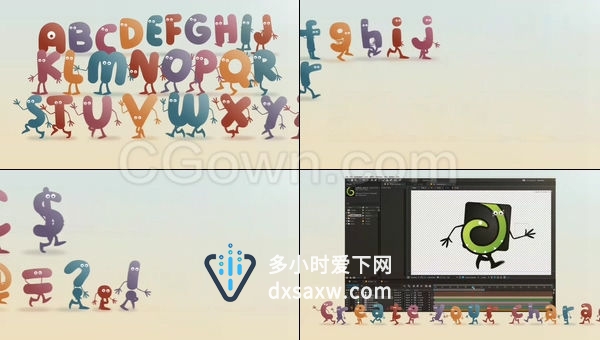 彩色卡通字母表动画儿童英语教育培训广告宣传标题字体动画AE模板