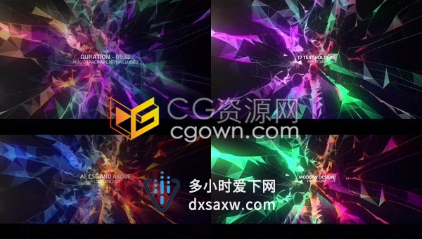 4K彩色Plexus粒子标题数字3D点线连结科学技术演示宣传预告片含宽屏版本-AE模板