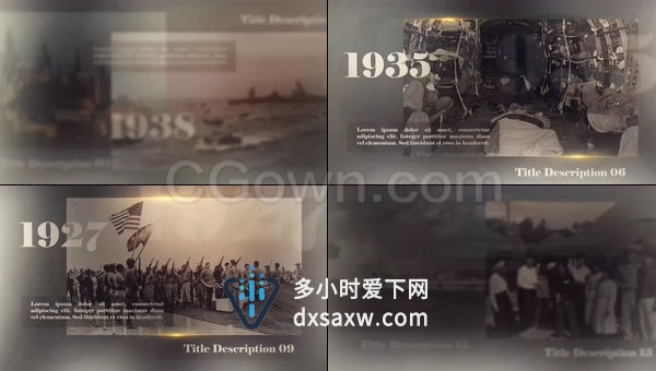 年代感通用复古视频相册战争历史回忆录展示时间线幻灯片-AE模板下载