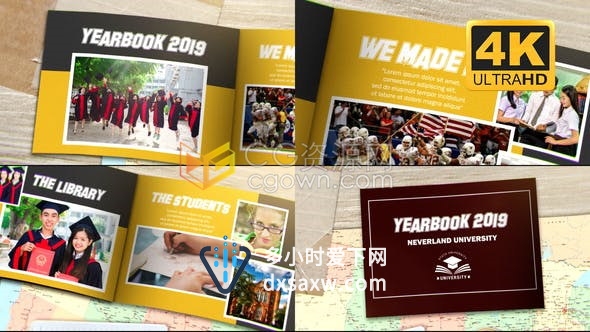 学校宣传片视频同学毕业录相册书籍翻页照片介绍文字效果制作-AE模板下载