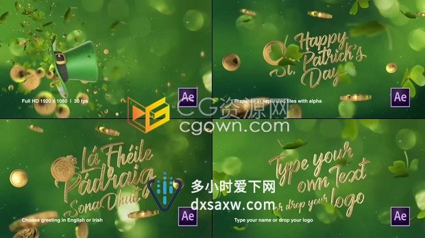 绿帽子节圣帕德里克日节日庆祝活动视频-AE模板下载