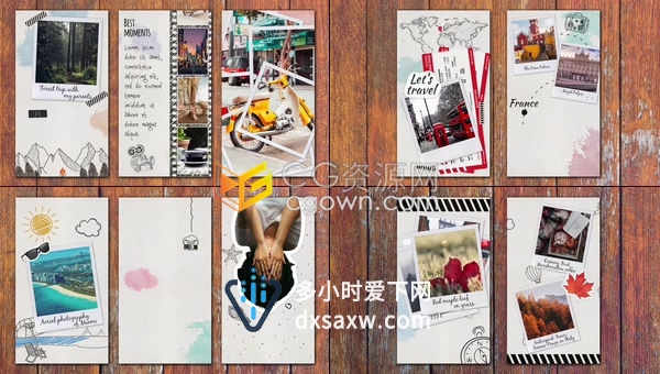 手写素描手绘风格旅游明信片旅行相片社交平台展示-AE模板下载