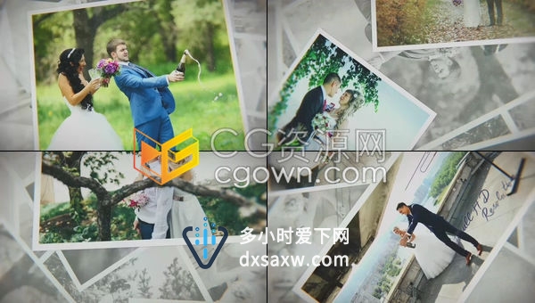 AE模板-通用浪漫婚礼视频相册黑白照片堆背景彩色相片突显幻灯片展示
