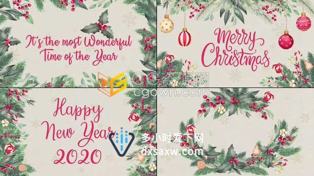 水彩画植物生长动画介绍祝福圣诞新年贺卡宣传视频片头效果-AE模板下载