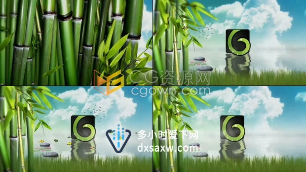 竹林鸟群蝴蝶云朵草地湖中LOGO动画自然环境环保宣传视频片头-AE模板下载