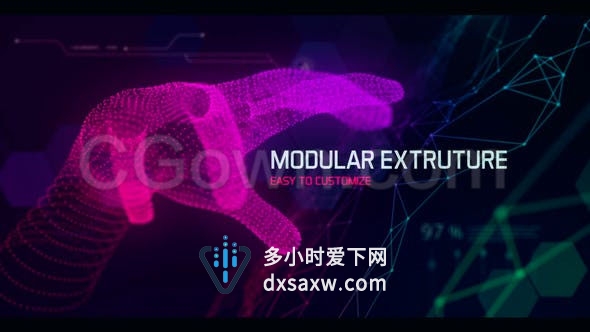 三维粒子点线科技人手特效5G信息图形数字标题片头-AE模板