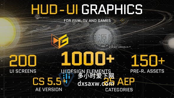 超强大HUD全息高科技动画AE工程用于计算机电影电视游戏智能企业军事地形UI图形设计元素