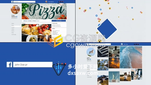 可爱有趣社交表情符号过渡Facebook封面专页图文展示幻灯片-AE模板下载