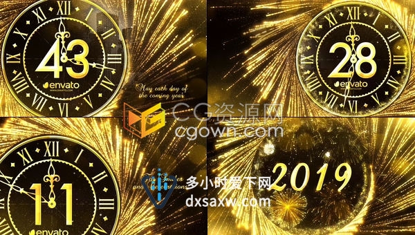 黄金璀璨旋转式烟花绽放新年倒计时除夕节目晚会活动颁奖典礼倒计时-AE模板