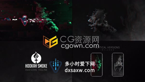 简约大气烟雾LOGO标识包4K黑暗气氛彩色单色烟雾与故障效果标志片头-AE模板