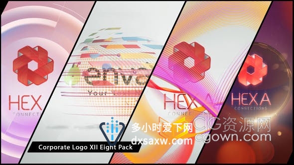 8种独特的公司企业简短标志LOGO片头环型球状发光线条旋转等效果-AE模板