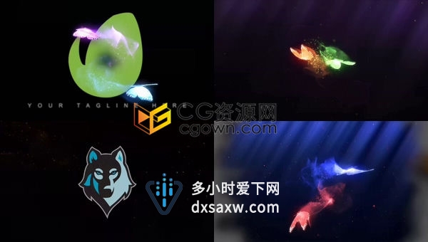 彩色蝴蝶飞舞留下屏幕神奇烟雾精灵灰尘拖尾轨迹演绎粒子标志动画-AE模板