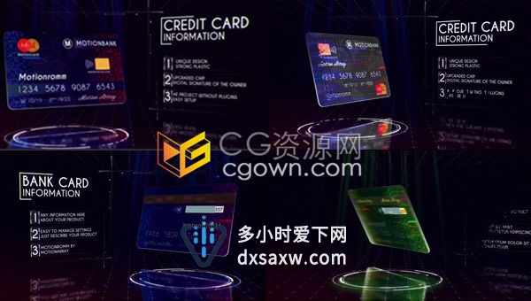 卡片演示动画商业会员卡银行卡礼品卡信用卡介绍展示视频-AE模板