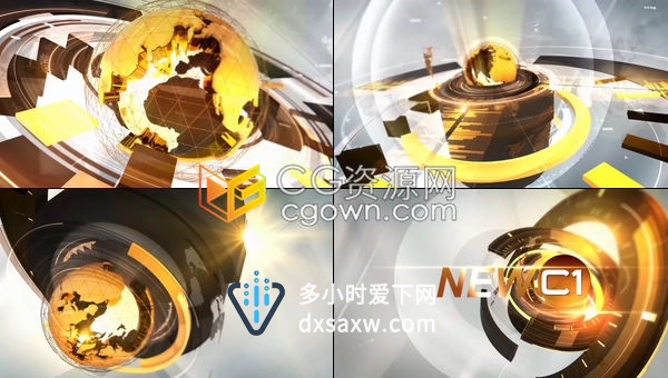 黄金地球仪旋转演示广播电视黄金时段新闻片头栏目包装-AE模板