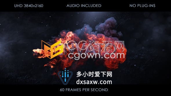 火焰喷射爆炸燃烧烟雾快速揭示4K标志LOGO片头-AE模板下载