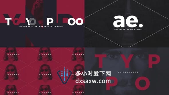 设计感几何图形演变抽象笔刷效果过渡复古图文排版开场动画-AE模板下载