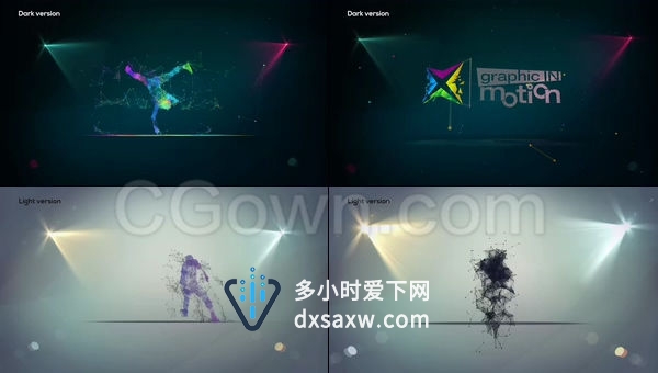 现代运动设计hiphop街舞表演者演绎点线面粒子抽象丛状风格LOGO动画-AE模板