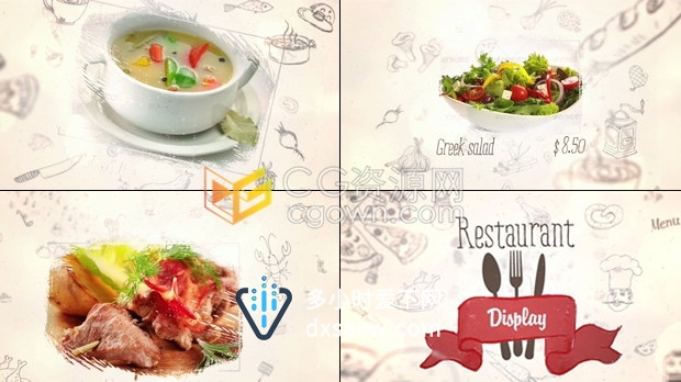 手绘卡通餐饮标识动画背景餐厅美食菜单食谱菜品展示宣传包装-AE模板下载