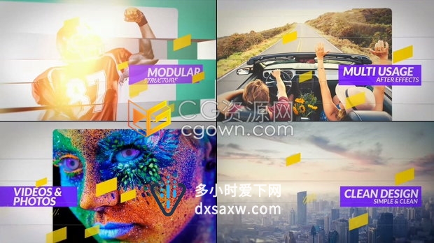 立体方块拼接旋转展示视频背景墙公司宣传图像幻灯片播放-AE模板下载