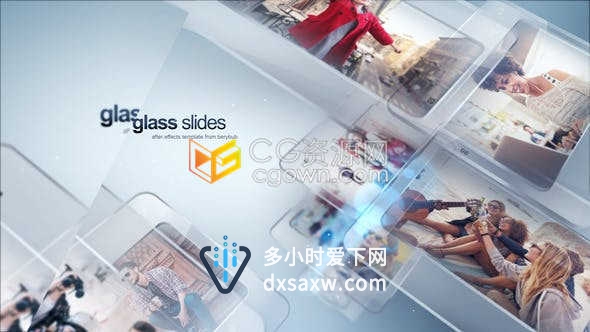 玻璃透明照片幻灯片明亮效果企业视频片头LOGO现代设计-AE模板