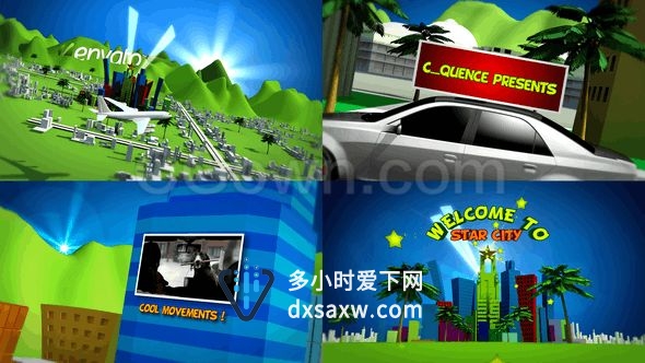 三维彩色漫画卡通明星城市动画场景演绎节目包装-AE模板下载
