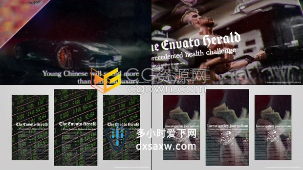 4K报纸样式视差幻灯片制作社交媒体平台在线报纸头条垂直视频宣传-AE模板