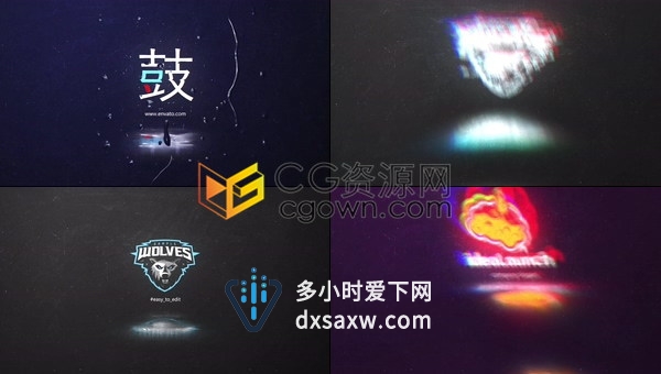 抽象故障信号干扰glitch发光标志LOGO动画-AE模板下载