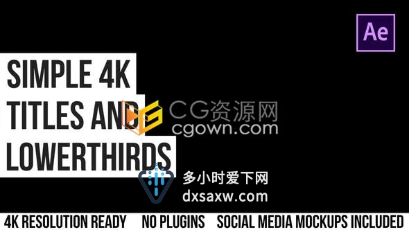 简约4K标题含垂直竖屏通用社交媒体标题文本动画-AE模板