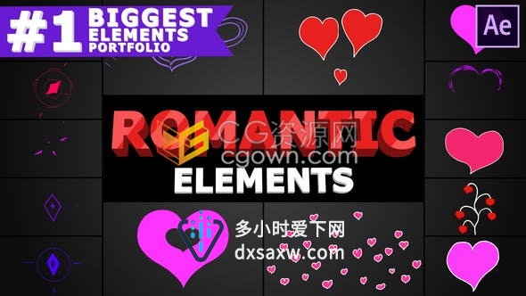 14种浪漫婚礼情人节可爱心形MG元素卡通视频图形动画制作-AE模板下载
