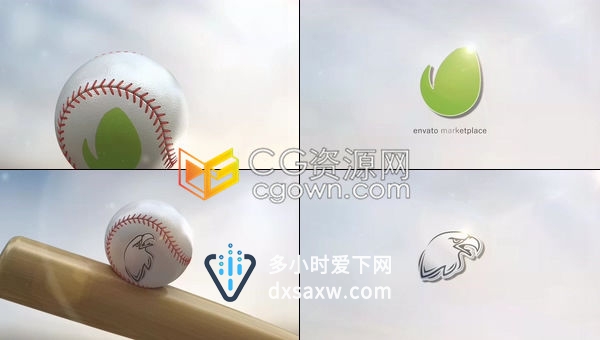 三维逼真慢动作率棒球射击弹起动画展示运动品牌标志LOGO动画-AE模板