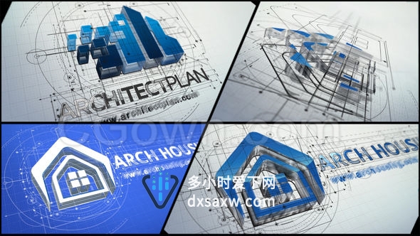 CAD制图建筑师蓝图绘制三维标志开场揭示-AE模板下载