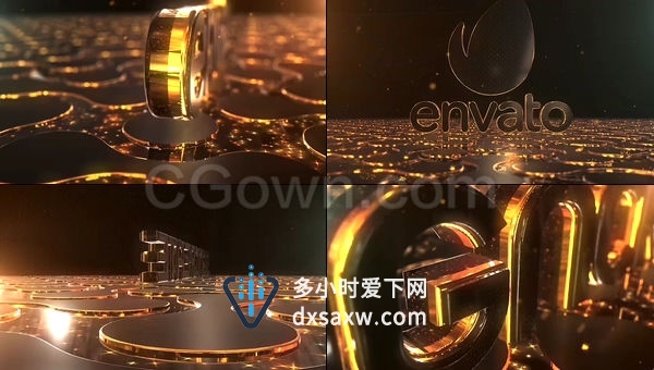 三维金色火花粒子演绎光泽感大气标志LOGO片头-AE模板下载