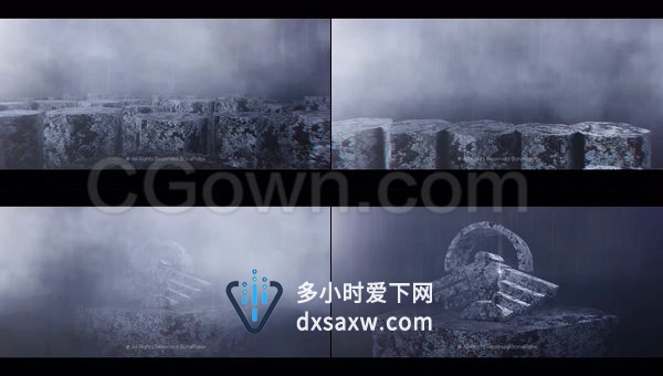 3D黑暗锈迹石林烟雾缭绕雷雨交加演绎史诗大气LOGO标志片头-AE模板