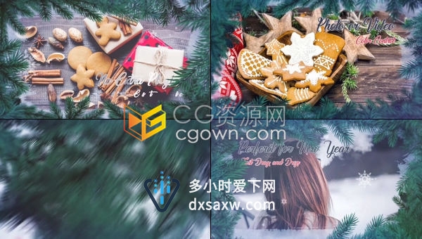 清新自然三维旋转过渡圣诞节祝福视频冬季雪花粒子动画节日相册-AE模板