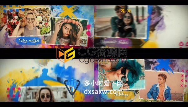 彩色笔刷效果视差遮罩特效浪漫回忆相册模板-AE模板下载