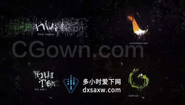 神秘感深色毛刺切割线条碎片标志揭晓LOGO片头动画-AE模板下载
